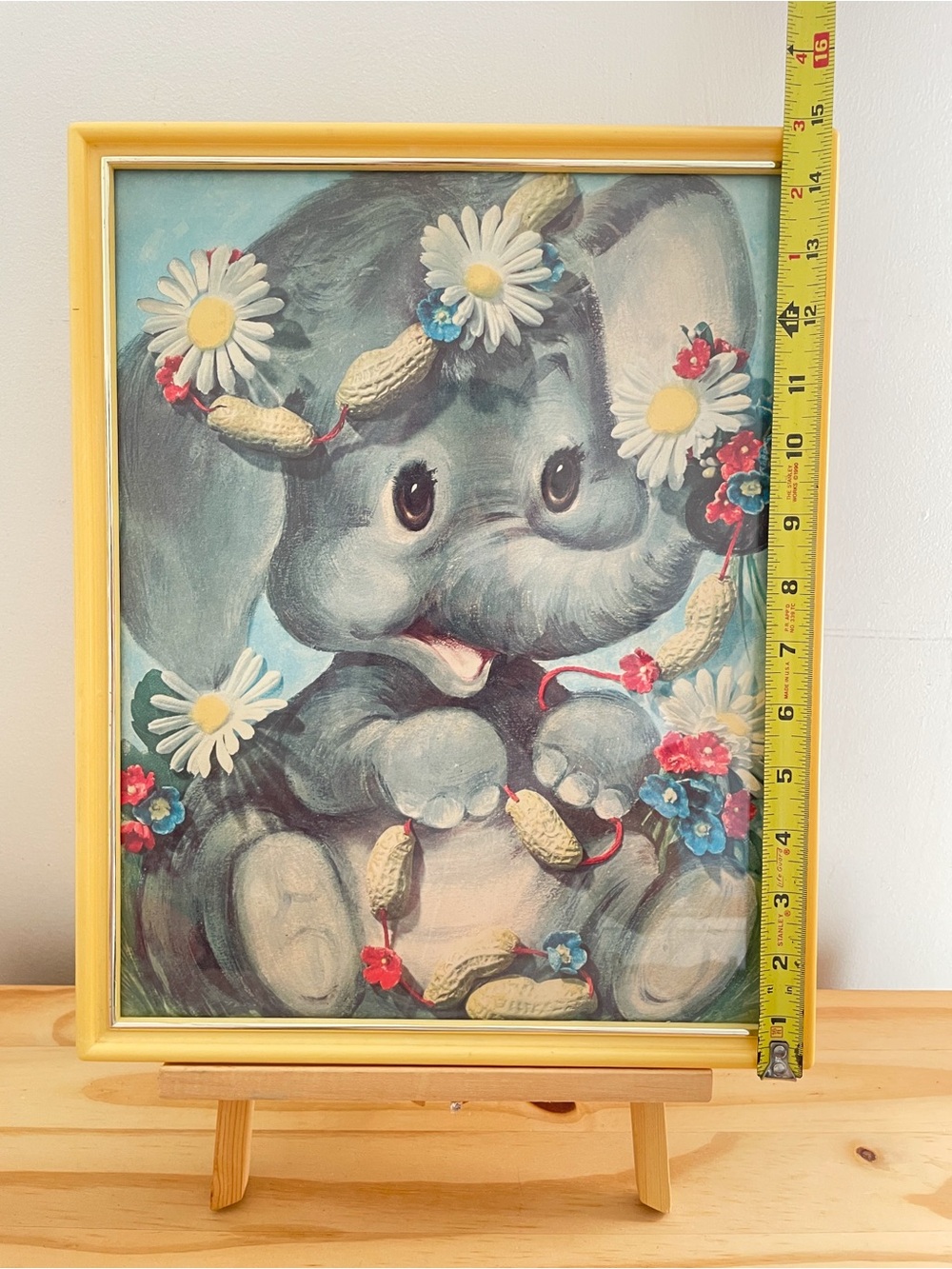 Vintage Yellow Framed Baby Elephant Print Childrens Wall Art Nursery Decor - Picture 2 of 4